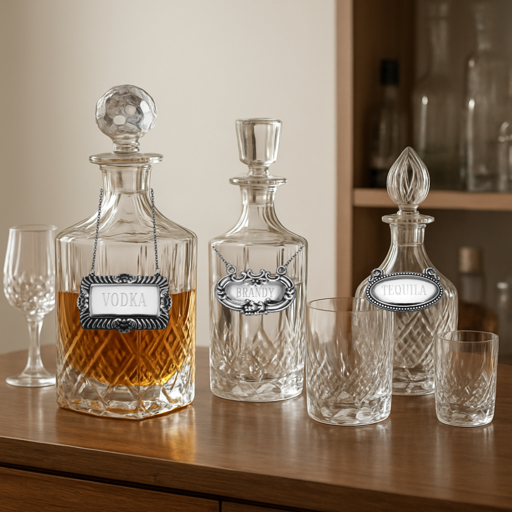 Sterling Silver Liquor Decanter Tag Collection
