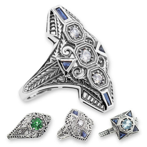 Vintage Inspired Sterling Silver Ring Collection