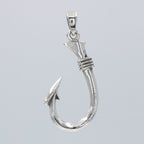 Back view of Large Men's Classic Barbed Fish Hook barb Pendant showing 925 sterling silver hallmark and spring ring clasp