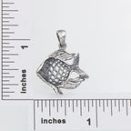Back view of Filigree Angel Fish Pendant / Charm made in fine Sterling Silver showing 925 sterling silver hallmark and spring