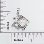 Detail view of Filigree Angel Fish Pendant / Charm made in fine Sterling Silver highlighting design details