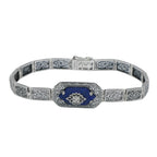 Victorian style, Diamond, Lapis, sterling silver bracelets, front view