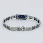 Back view of Blue Lapis Lazuli Victorian Style Filigree Bracelet with Natural Diamond Accent 7 1/4 Sterling Silver showing 92