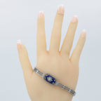 Detail view of Blue Lapis Lazuli Victorian Style Filigree Bracelet with Natural Diamond Accent 7 1/4 Sterling Silver highligh