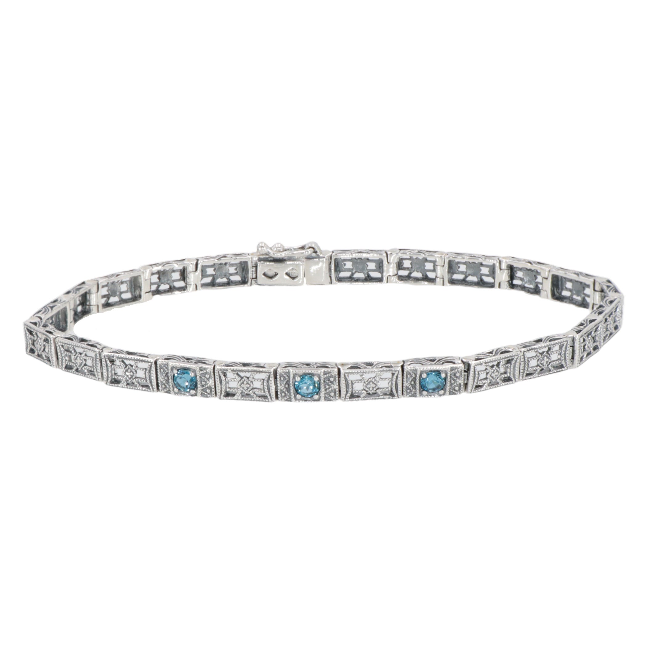 Victorian style, Blue Topaz, London Blue Topaz, sterling silver bracelets, front view