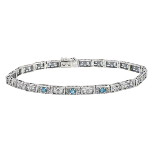 Victorian style, Blue Topaz, London Blue Topaz, sterling silver bracelets, front view