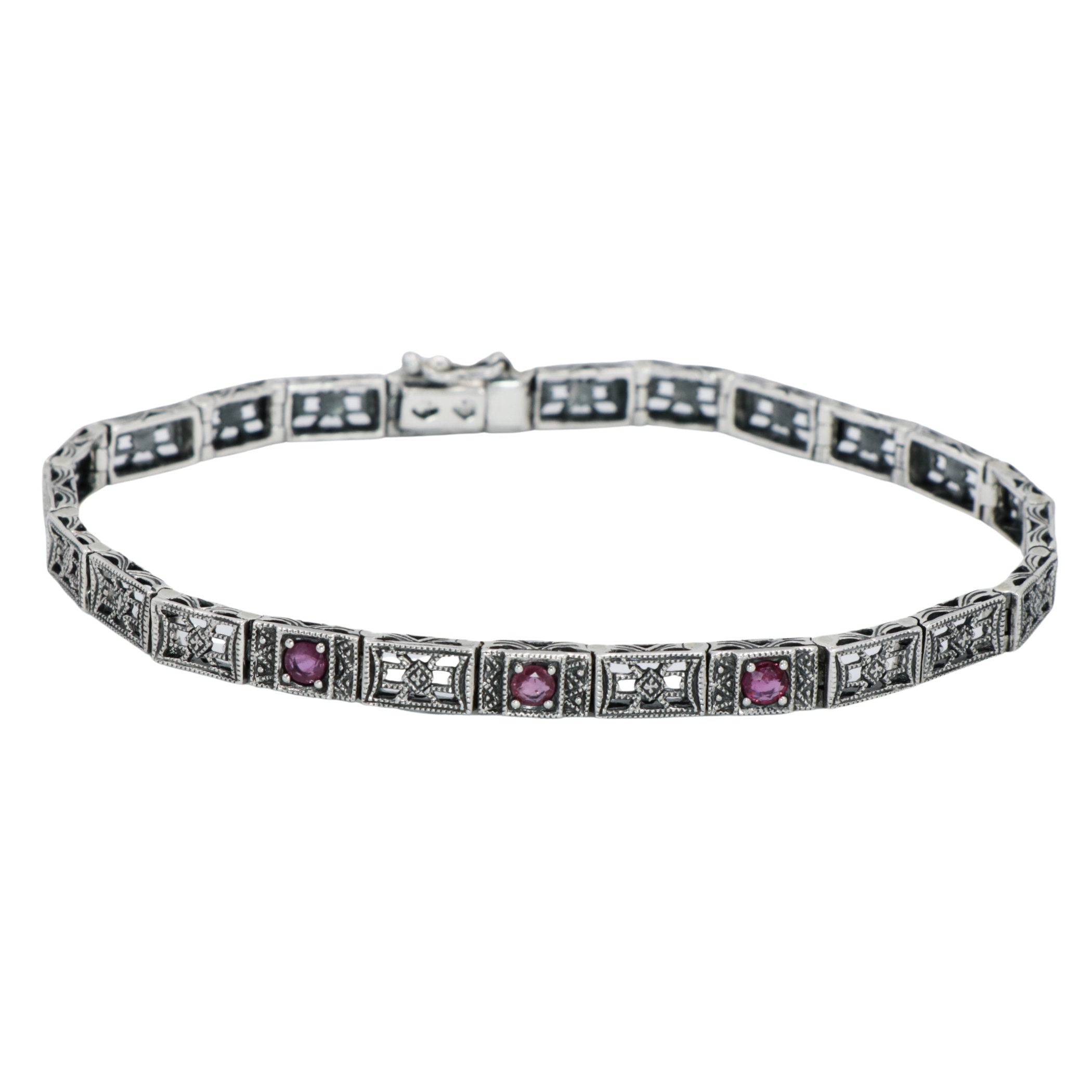 Victorian style, Ruby, sterling silver bracelets, front view