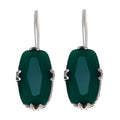 Sterling silver green onyx drop earrings, large faceted oval green stones in ornate claw filigree setting, French wire hooks
