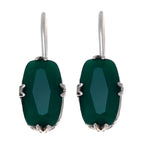 Sterling silver green onyx drop earrings, large faceted oval green stones in ornate claw filigree setting, French wire hooks
