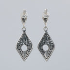Back view of Classic Art Deco Style Sterling Silver 5mm Semi Mount Filigree Earrings showing 925 sterling silver hallmark and French wire hooks