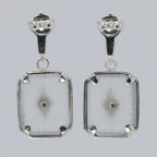 Back view of Antique Style Camphor Glass Earrings with Blue Sapphire Center showing 925 sterling silver hallmark and French wire hooks