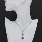 Detail view of Art Deco Style Genuine London Blue Topaz and Filigree Necklace highlighting Blue Topaz, London Blue Topaz