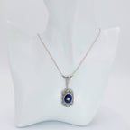 Detail view of Art Deco Style Blue Lapis Lazuli and Diamond Pendant and Chain highlighting Diamond, Lapis