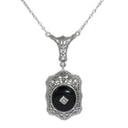 Art Deco style, Diamond, Black Onyx, sterling silver pendants, front view