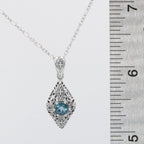 Detail view of Art Deco Style London Blue Topaz Filigree Pendant with Chain highlighting Blue Topaz, London Blue Topaz