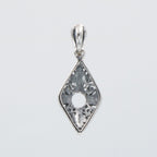 Back view of Classic Art Deco Style Sterling Silver 5mm Semi Mount Filigree Pendant showing 925 sterling silver hallmark and 