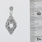 Detail view of Classic Art Deco Style Sterling Silver 5mm Semi Mount Filigree Pendant highlighting design details
