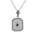 Antique style, Sapphire, Camphor Glass, sterling silver pendants, front view