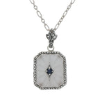 Antique style, Sapphire, Camphor Glass, sterling silver pendants, front view