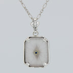 Back view of Antique Style Camphor Glass Pendant with Blue Sapphire Center Sterling Silver showing 925 sterling silver hallma