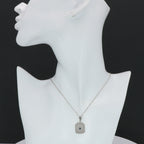 Detail view of Antique Style Camphor Glass Pendant with Blue Sapphire Center Sterling Silver highlighting Sapphire, Camphor G