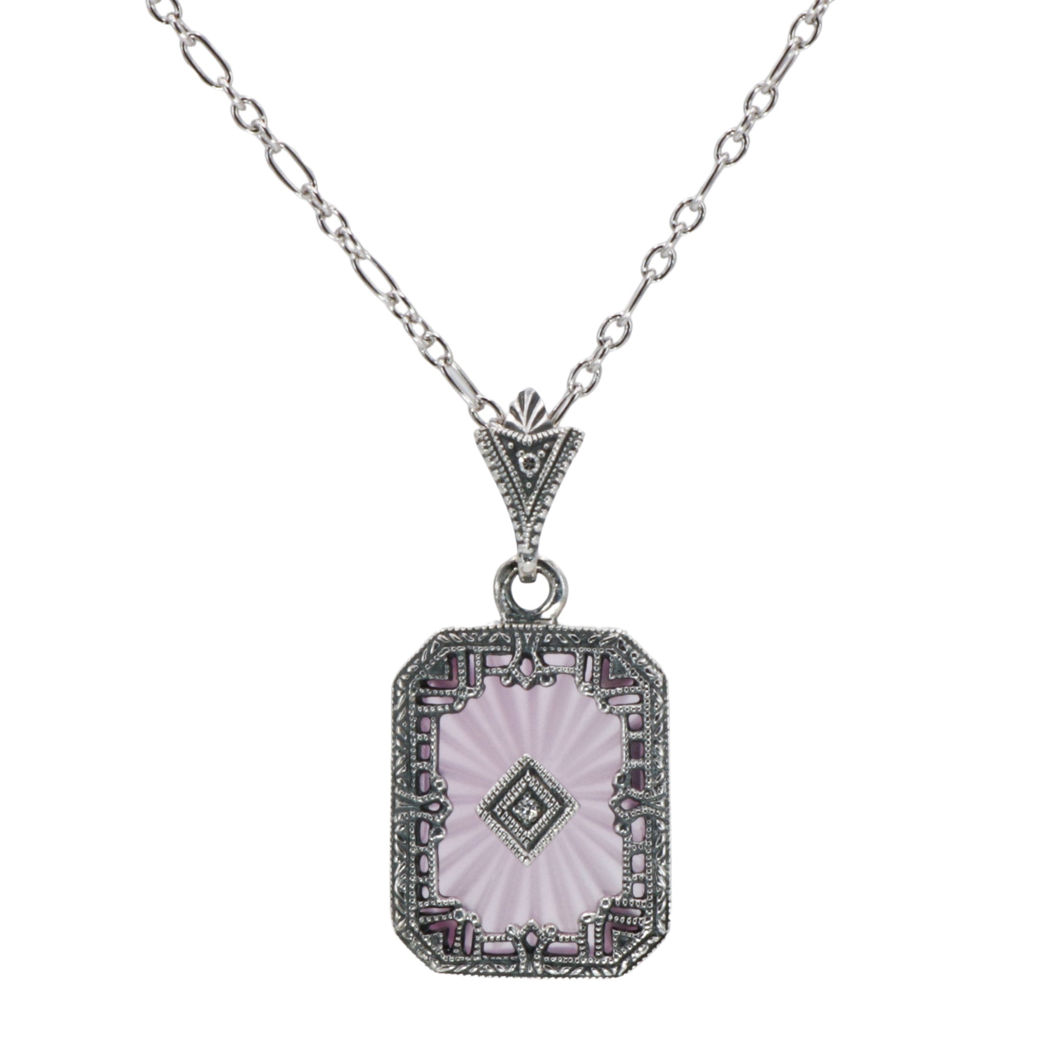 Art Deco style, Diamond, Crystal, sterling silver pendants, front view