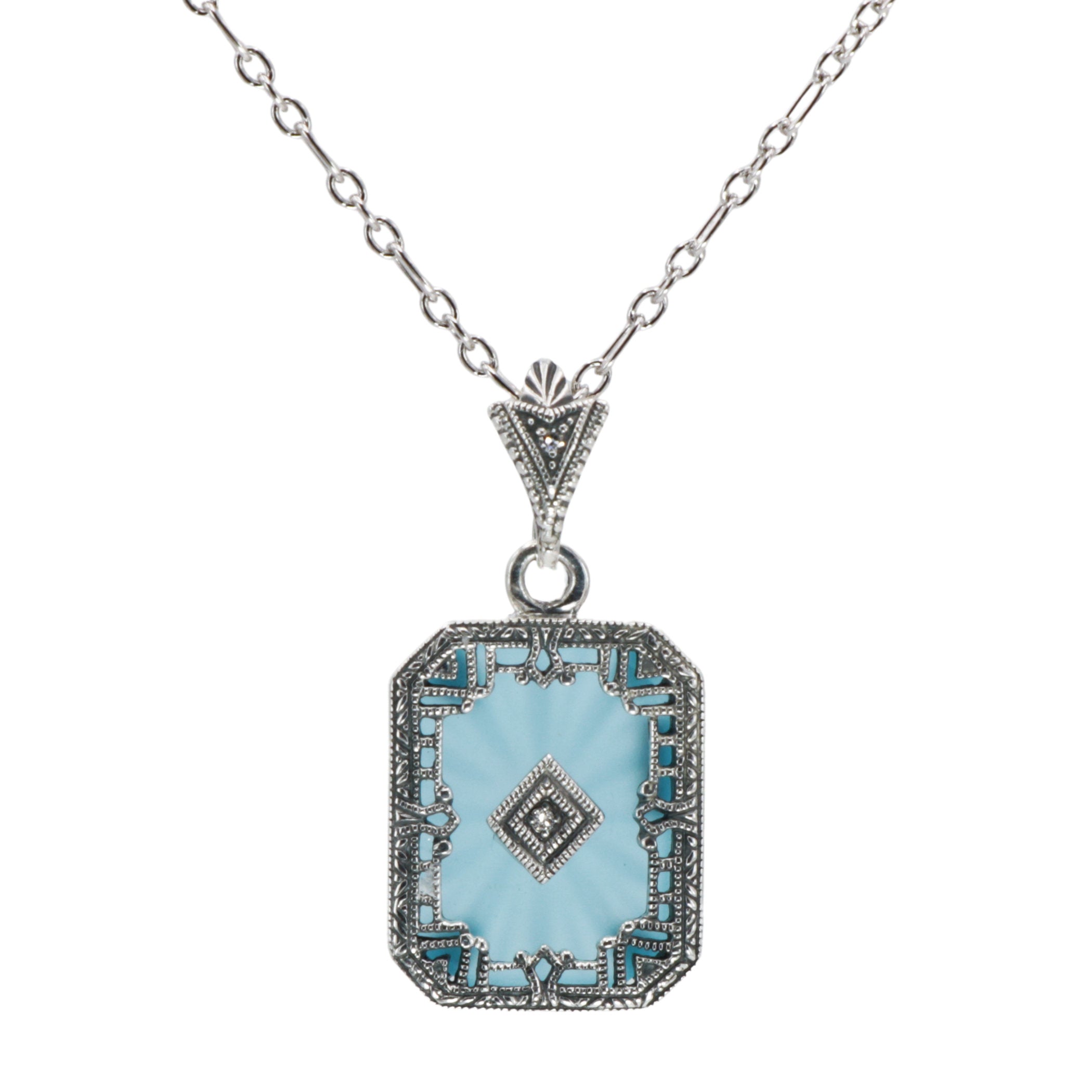 Art Deco style, Diamond, Crystal, sterling silver pendants, front view
