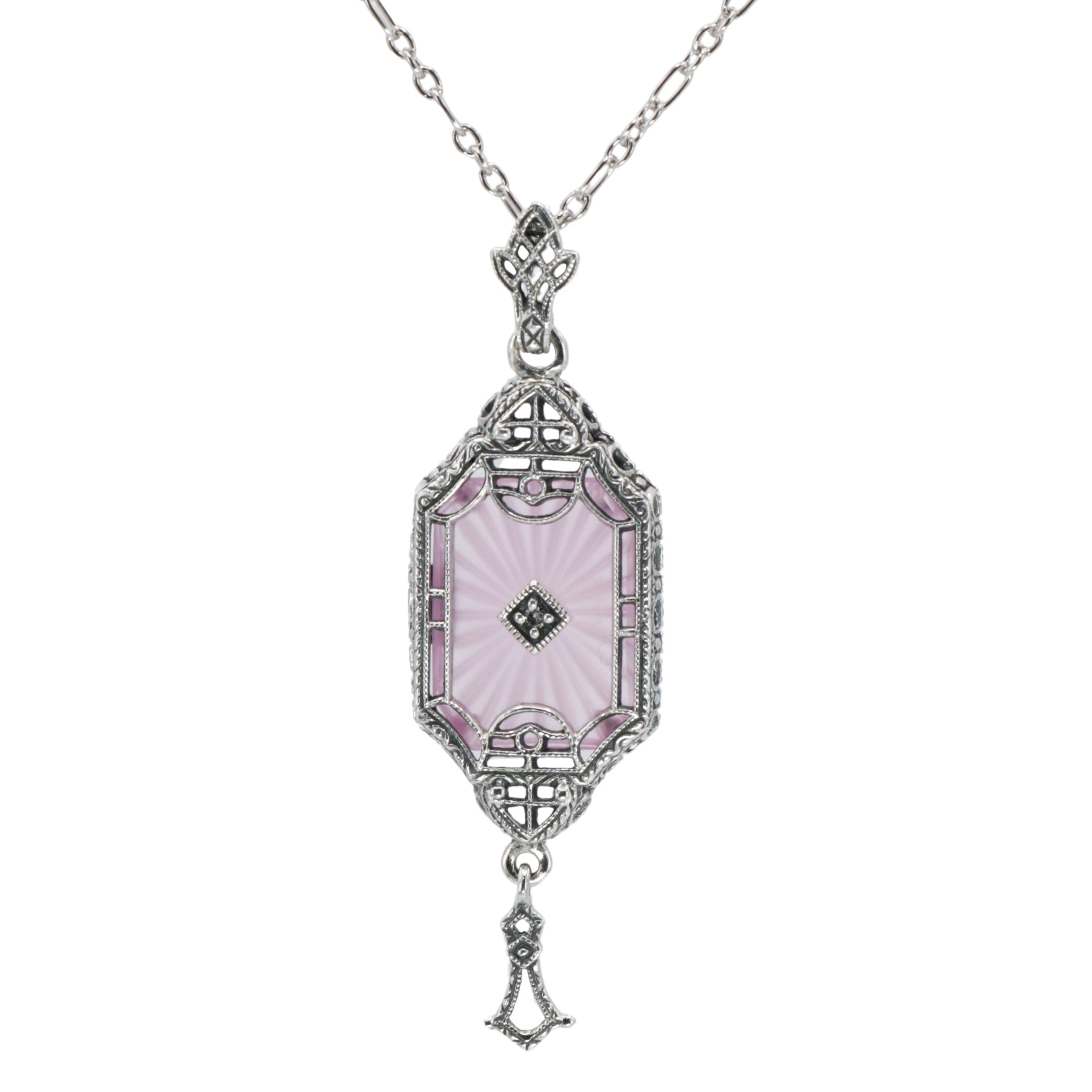 Art Deco style, Diamond, Crystal, sterling silver pendants, front view