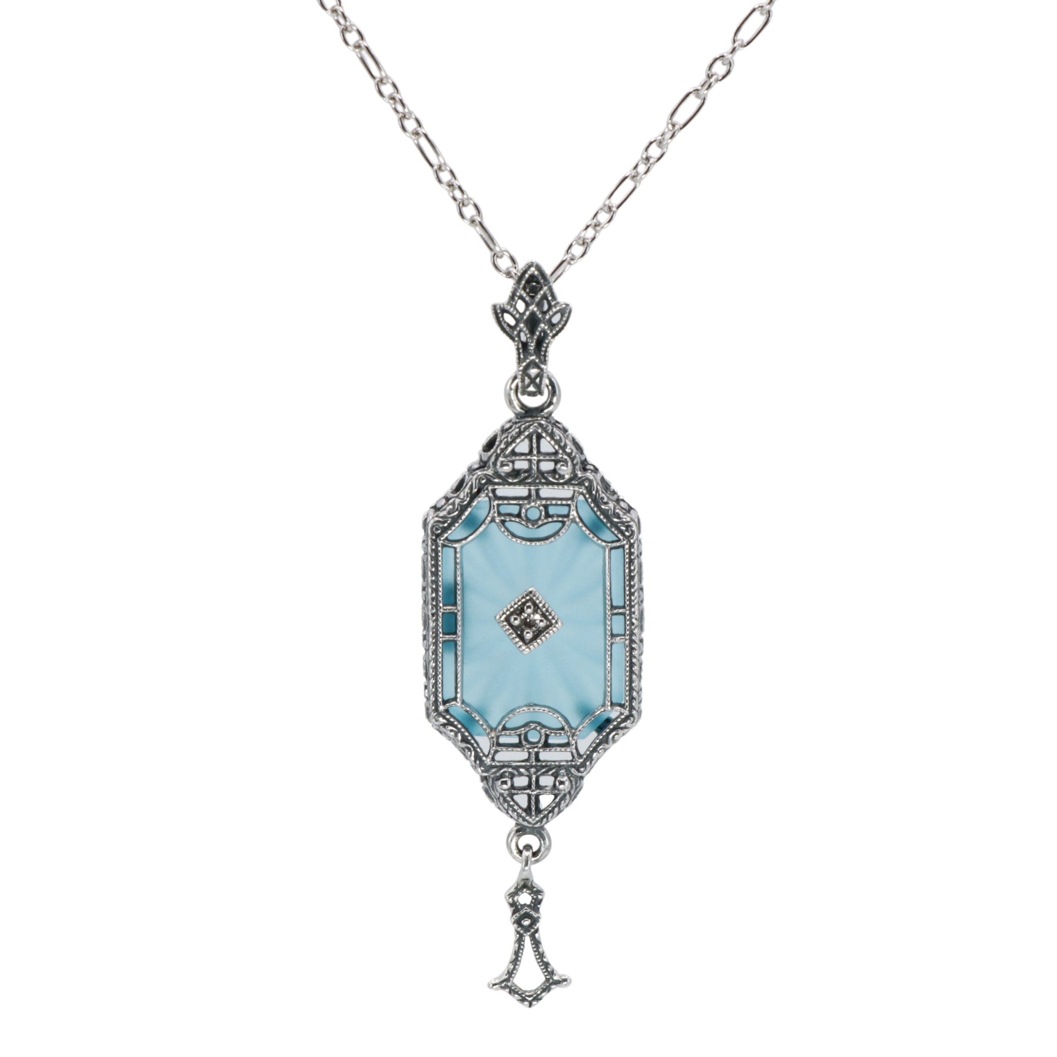 Art Deco style, Diamond, Crystal, sterling silver pendants, front view