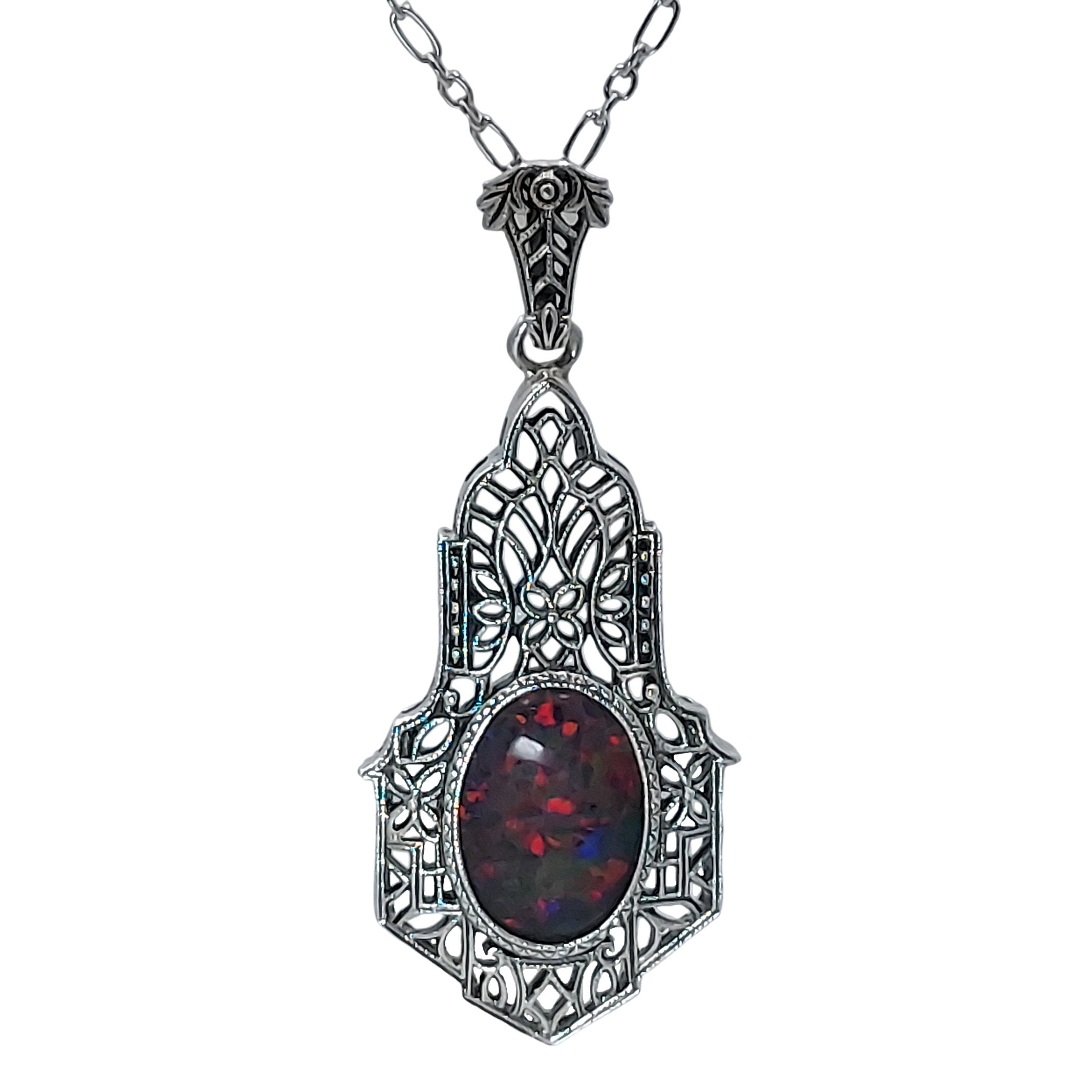 Art Deco style, Opal, sterling silver pendants, front view