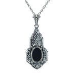 Back view of Handmade Limited Edition Art Deco Style Australian Opal Pendant with Chain showing 925 sterling silver hallmark 