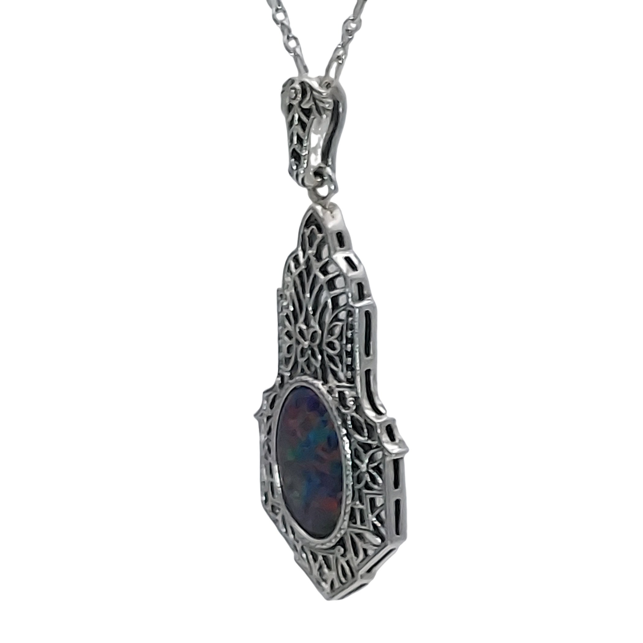 Detail view of Handmade Limited Edition Art Deco Style Australian Opal Pendant with Chain highlighting Opal