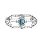 Art Deco style, Blue Topaz, London Blue Topaz, sterling silver brooches / pins, front view
