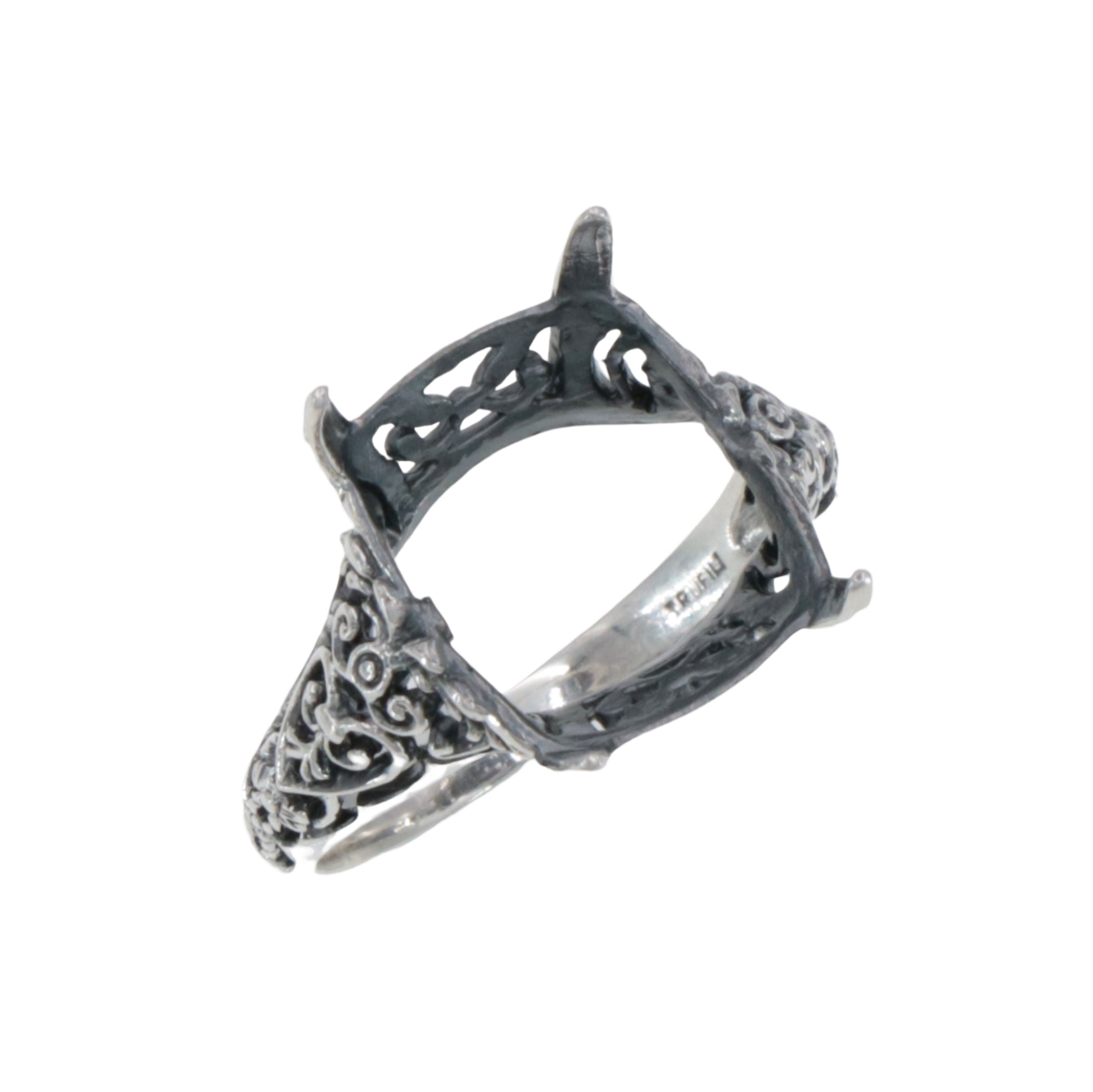 Art Deco style, sterling silver semi mount rings, front view