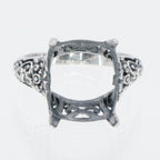 Back view of Art Deco Semi Mount Filigree Ring will hold 12x15mm Barrel Shape Gemstone showing 925 sterling silver hallmark