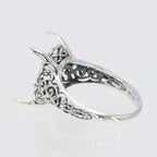Detail view of Art Deco Semi Mount Filigree Ring will hold 12x15mm Barrel Shape Gemstone highlighting design details