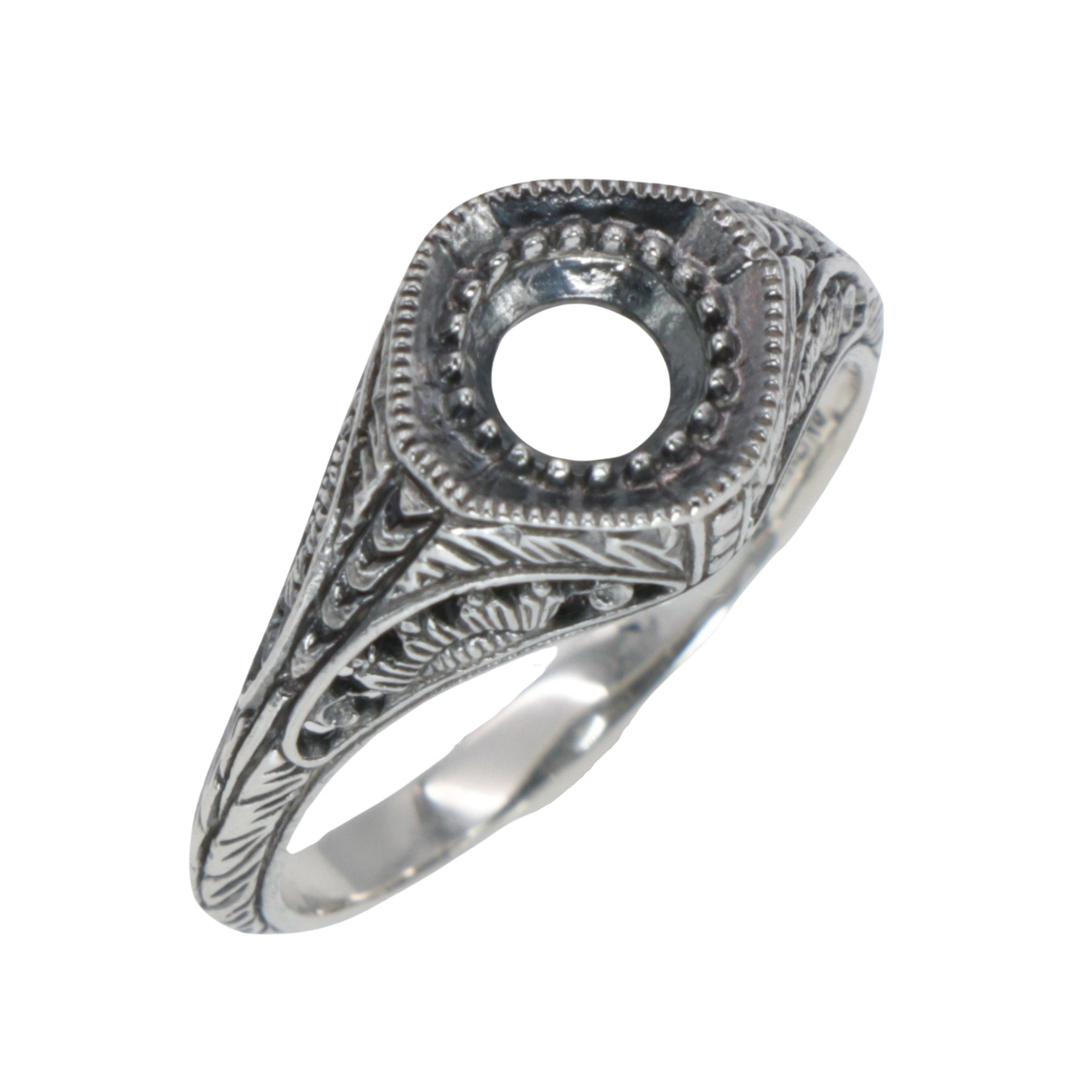 Art Deco style, sterling silver semi mount rings, front view