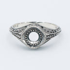 Back view of Semi Mount Art Deco Style Sterling Silver Filigree Ring 5mm Center showing 925 sterling silver hallmark