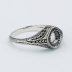 Detail view of Semi Mount Art Deco Style Sterling Silver Filigree Ring 5mm Center highlighting design details