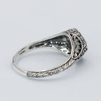 Detail view of Semi Mount Art Deco Style Sterling Silver Filigree Ring 5mm Center highlighting design details