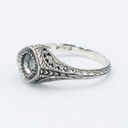 Detail view of Semi Mount Art Deco Style Sterling Silver Filigree Ring 5mm Center highlighting design details