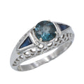 Art Deco style, Blue Topaz, London Blue Topaz, sterling silver rings, front view