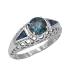 Art Deco style, Blue Topaz, London Blue Topaz, sterling silver rings, front view