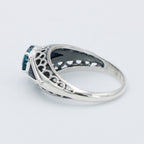 Detail view of Art Deco Filigree London Blue Topaz Ring with Natural Sapphire Accents Sterling Silver highlighting Blue Topaz