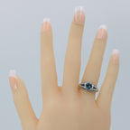 Detail view of Art Deco Filigree London Blue Topaz Ring with Natural Sapphire Accents Sterling Silver highlighting Blue Topaz