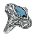 Victorian style, Blue Topaz, London Blue Topaz, sterling silver rings, front view