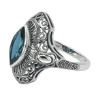 Detail view of Victorian Style 1.5 Carat London Blue Topaz Filigree Ring highlighting Blue Topaz, London Blue Topaz