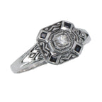 Filigree, Sapphire, sterling silver rings, front view