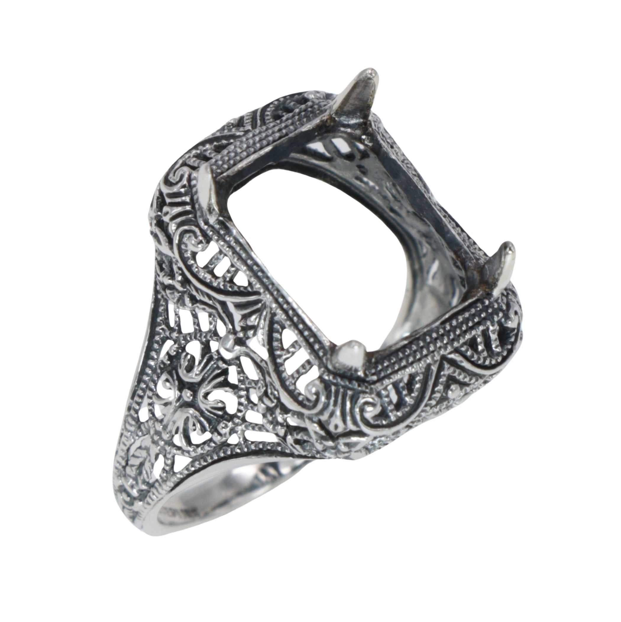 Art Deco style, sterling silver semi mount rings, front view