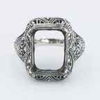 Back view of Art Deco Semi Mount Filigree Ring will hold 10 x 12mm Octagon Shaped Gemstone showing 925 sterling silver hallma